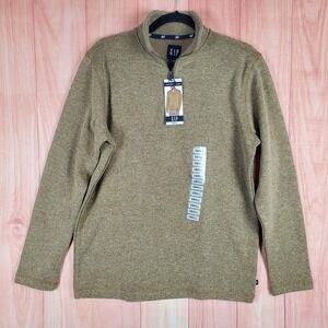 Gap Sweater Mens Small Tan Cotton Tight Knit Ribbed Mock Neck Quarter Zip Winter